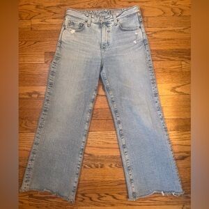 AG Saige Wide Leg Crop Jeans Womens Sz 27 Blue High Rise Frayed Hem Light Wash